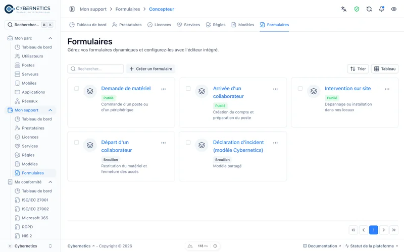 Formulaires de support