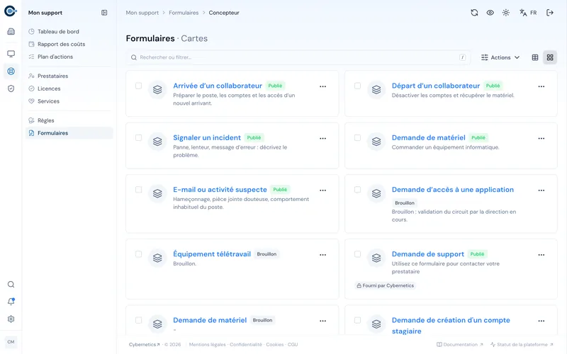 Formulaires de support
